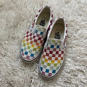 Rainbow White checker slip on Vans shoes